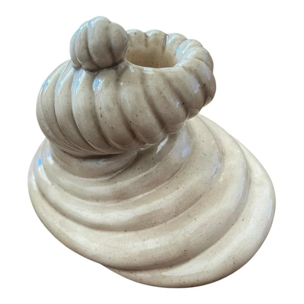 1981 Studio Pottery Ram Horn ceramic beige candelabra 3.5